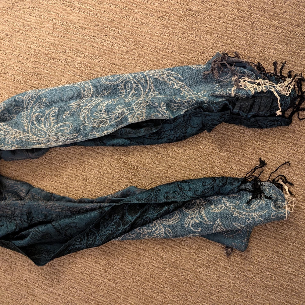 Blue Paisley Scarf with Fringe